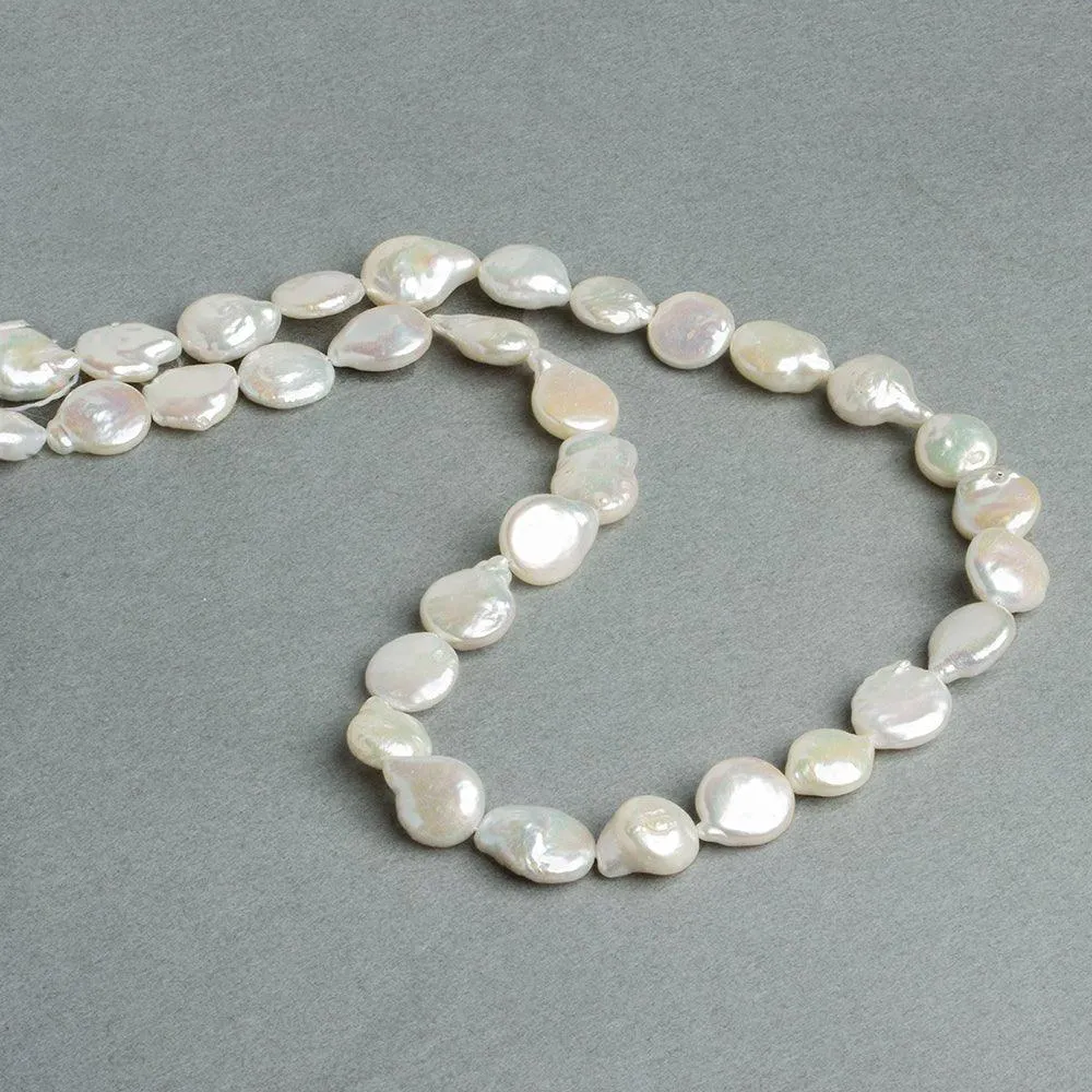 10-11mm White Coin Freshwater Pearls 15 inch 31 pieces