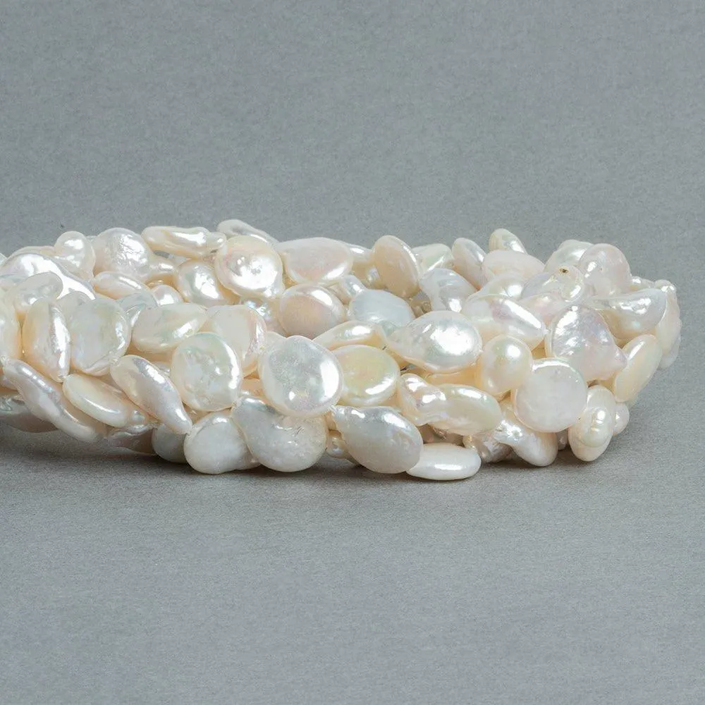 10-11mm White Coin Freshwater Pearls 15 inch 31 pieces