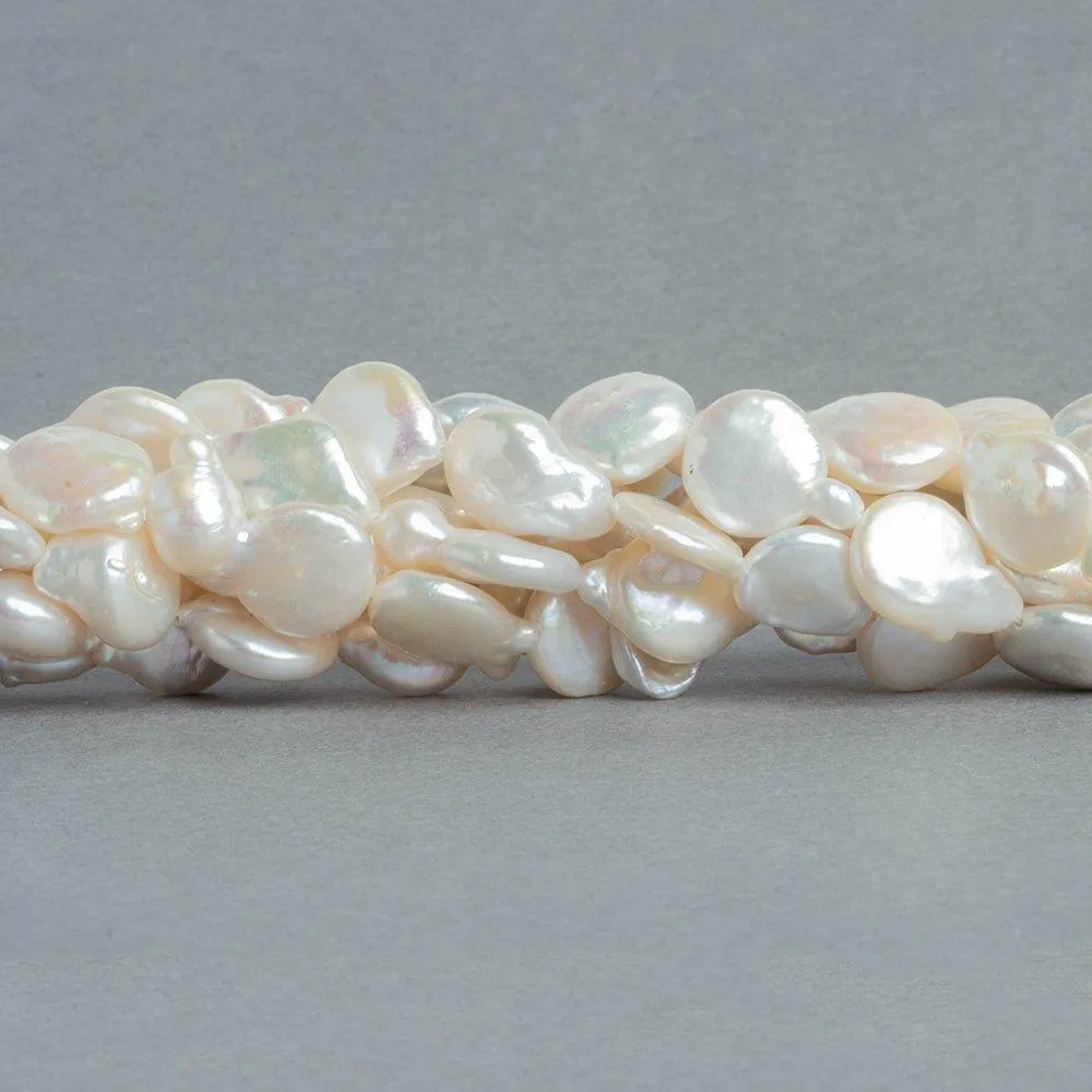 10-11mm White Coin Freshwater Pearls 15 inch 31 pieces