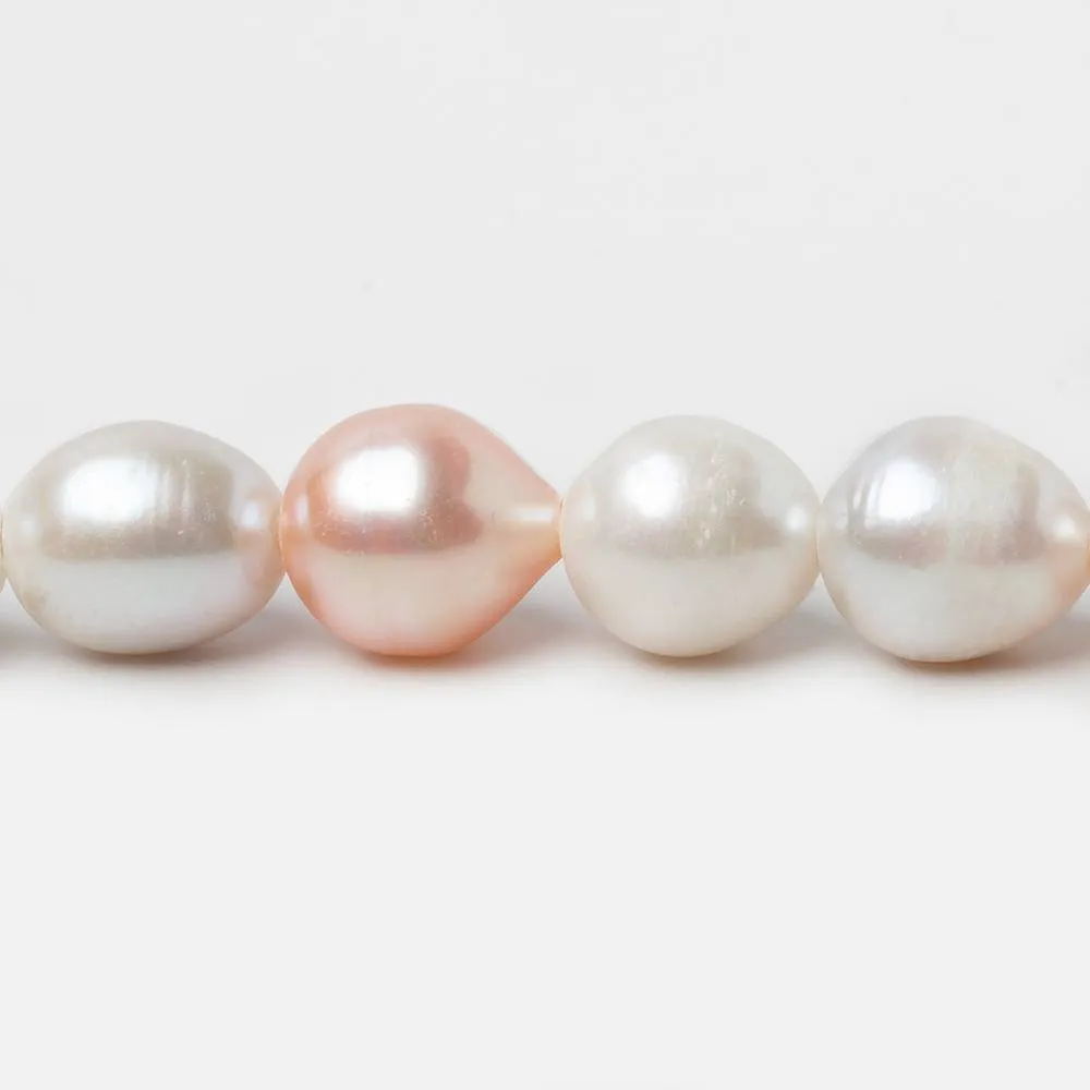 10x11-10x12mm White & Peach Baroque Large Hole Freshwater Pearls 8 inch 16 pieces