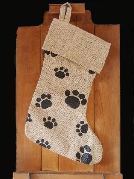 17" Jute Christmas Stocking with Paw Design Bulk - CS157J (6 Pack)