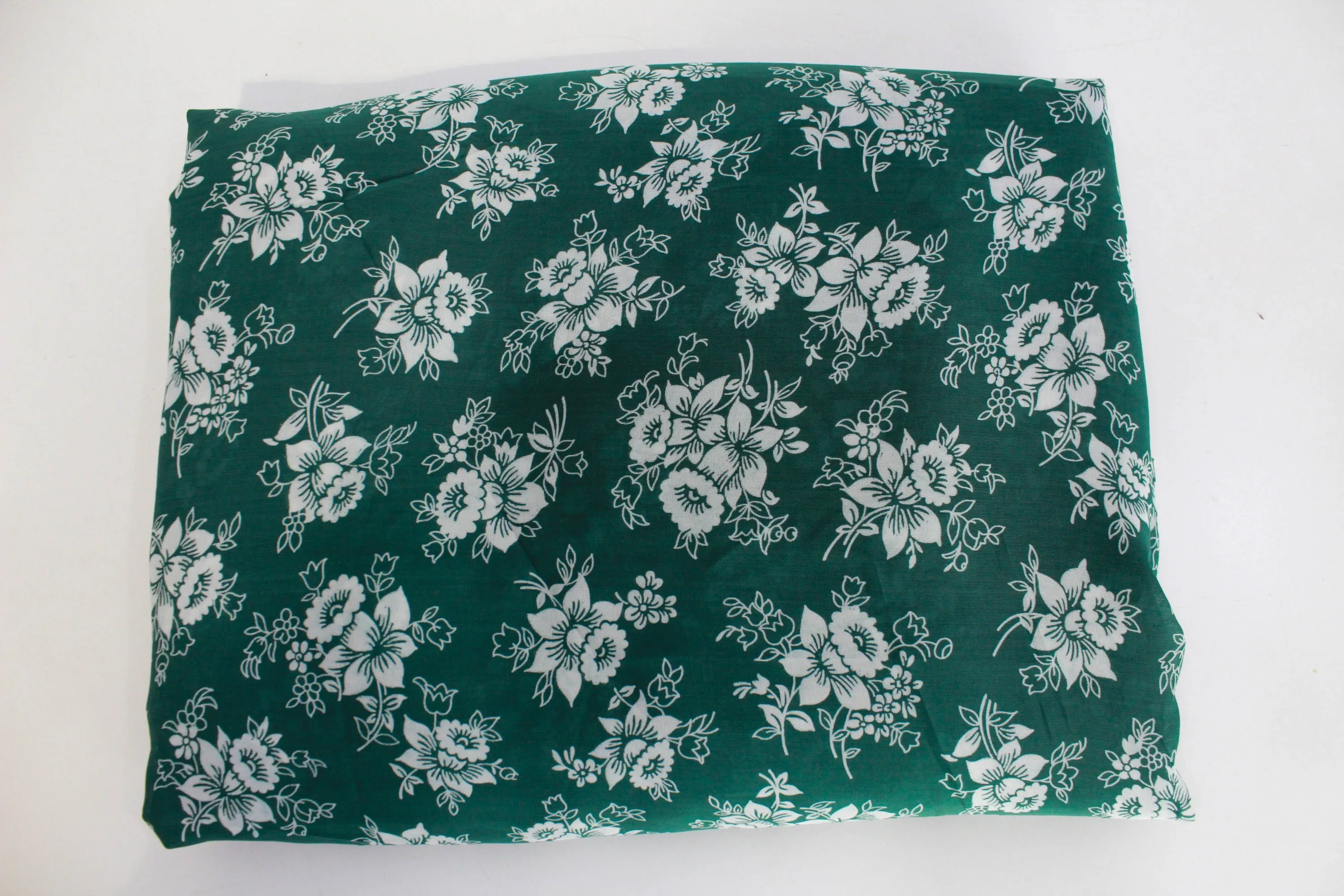 1940s Green Floral Nylon Fabric, 6.5 Yards, Green and White Flower Print