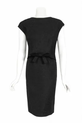 1961 Eisa Balenciaga Haute Couture Black Silk Sculpted Bow Cut-Out Dress