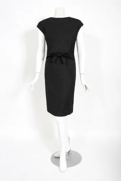 1961 Eisa Balenciaga Haute Couture Black Silk Sculpted Bow Cut-Out Dress