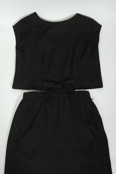 1961 Eisa Balenciaga Haute Couture Black Silk Sculpted Bow Cut-Out Dress