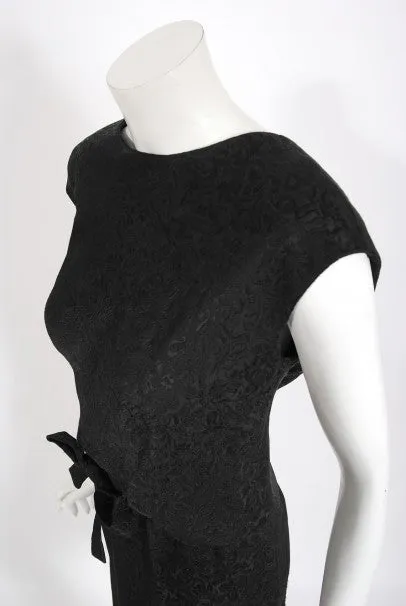 1961 Eisa Balenciaga Haute Couture Black Silk Sculpted Bow Cut-Out Dress