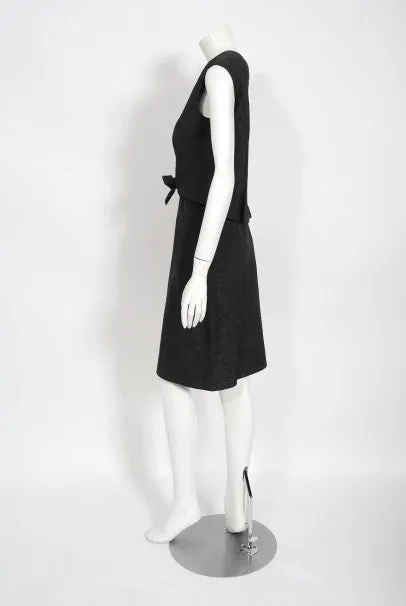 1961 Eisa Balenciaga Haute Couture Black Silk Sculpted Bow Cut-Out Dress