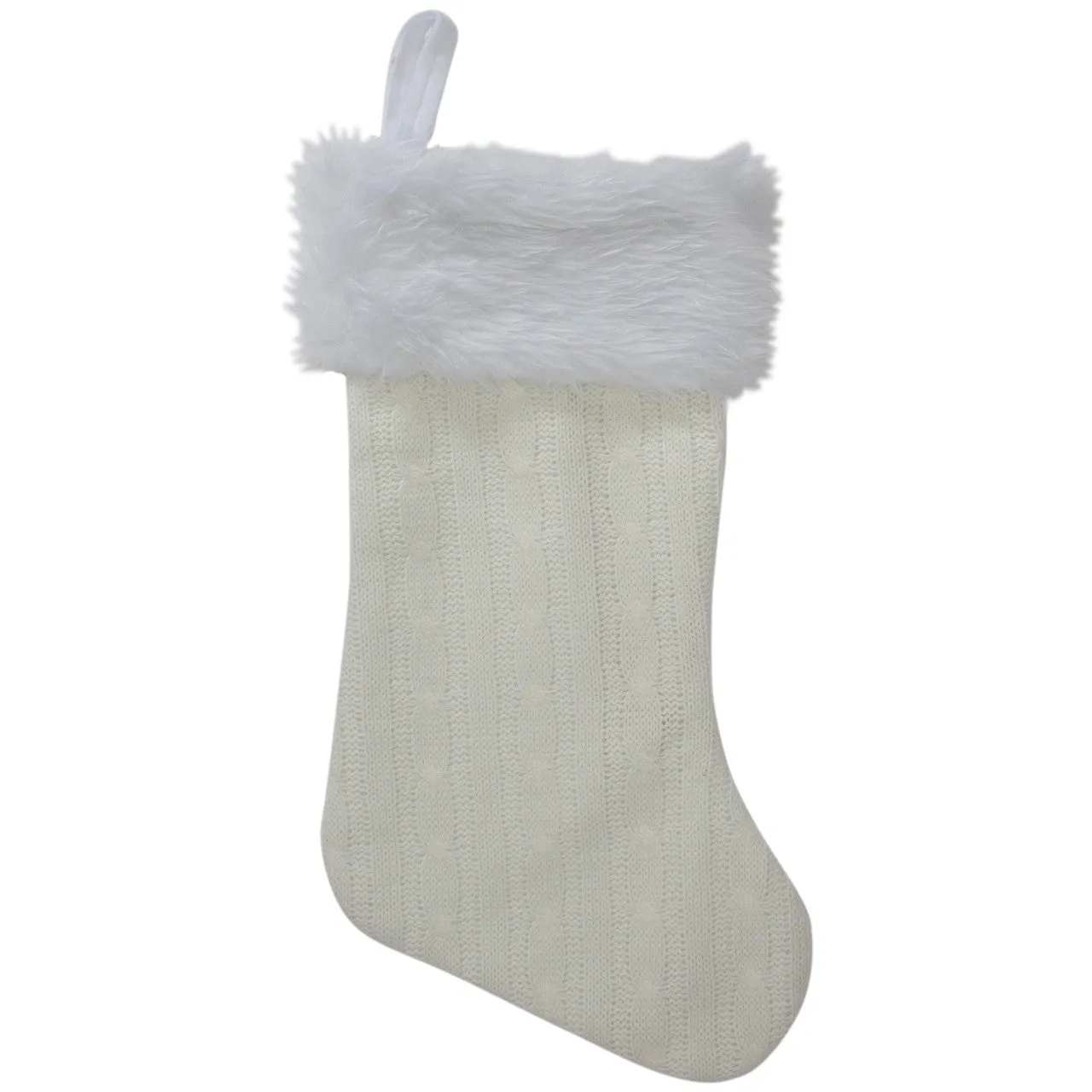 19" Cream Cable Knit With White Faux Fur Cuff Christmas Stocking