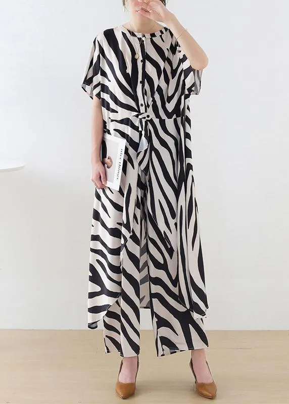 2021 Summer Suit Zebra Stripe Silk Wide Leg Pants Irregular Two Piece Set