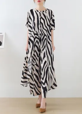 2021 Summer Suit Zebra Stripe Silk Wide Leg Pants Irregular Two Piece Set