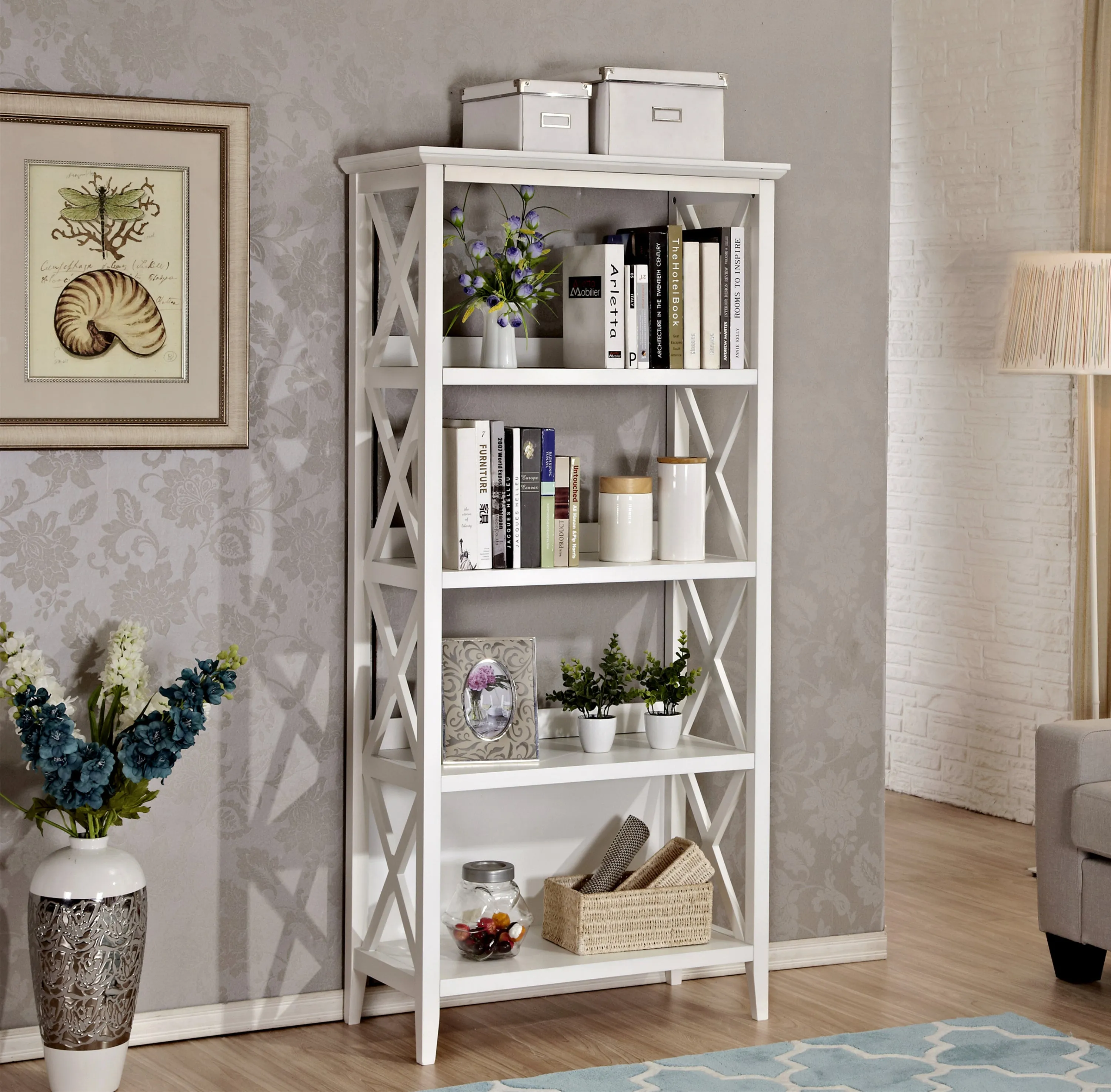 4 Tier Bookcases, 67‘’ Bookshelf with Sturdy Solid Frame, Shelves for Home and Office Organizer, White