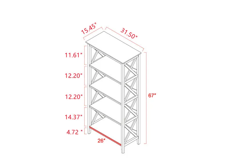 4 Tier Bookcases, 67‘’ Bookshelf with Sturdy Solid Frame, Shelves for Home and Office Organizer, White