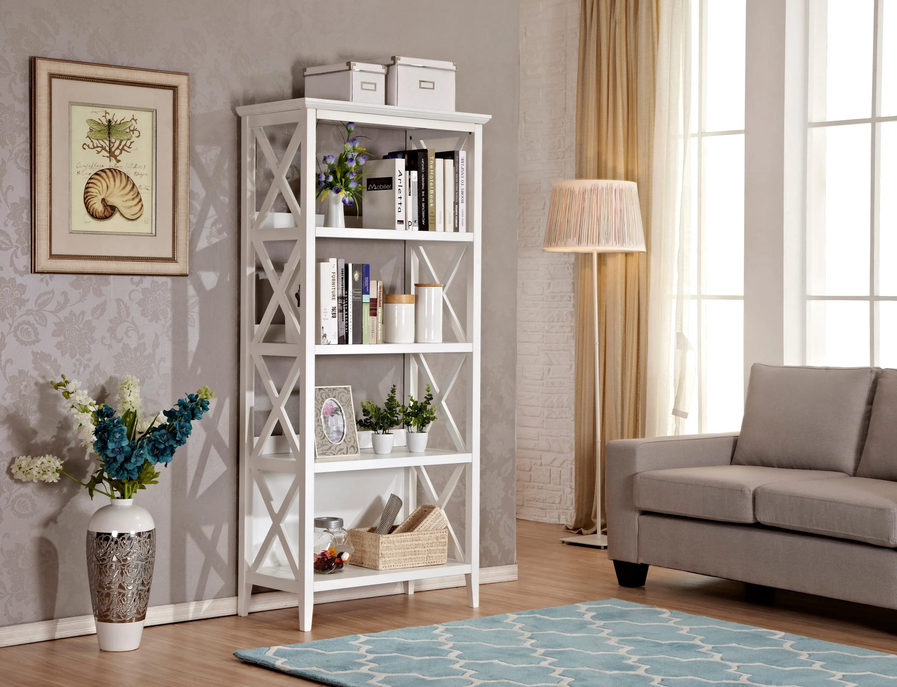 4 Tier Bookcases, 67‘’ Bookshelf with Sturdy Solid Frame, Shelves for Home and Office Organizer, White