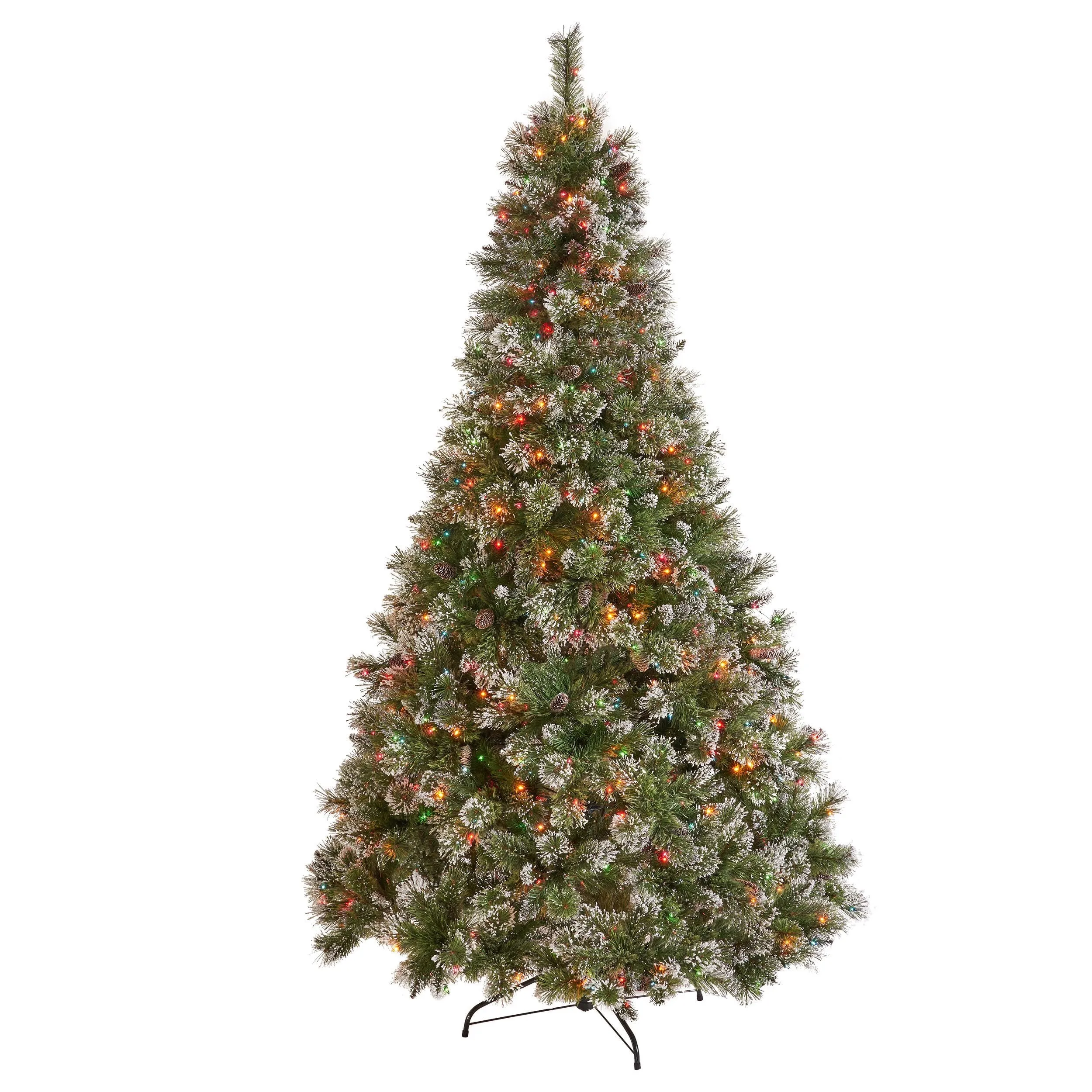 7-foot Cashmere Pine and Mixed Needles Hinged Artificial Christmas Tree with Snow and Glitter Branches and Frosted Pinecones - NH243703