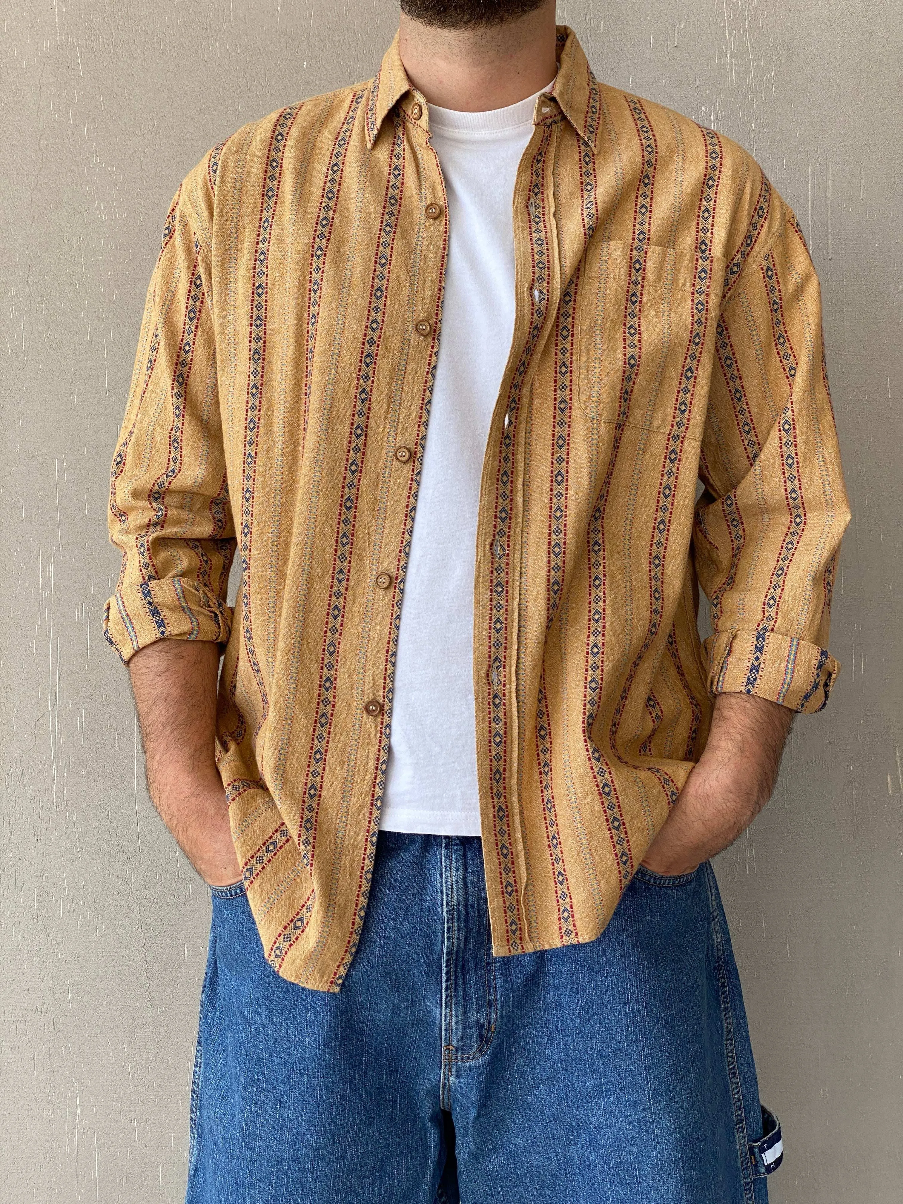 80s/90s Denim Chic Men’s Button Full-Sleeve Western Style Shirt - M