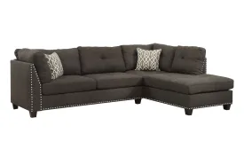 ACME Laurissa Sectional Sofa & Ottoman (2 Pillows) in Charcoal Linen 54375