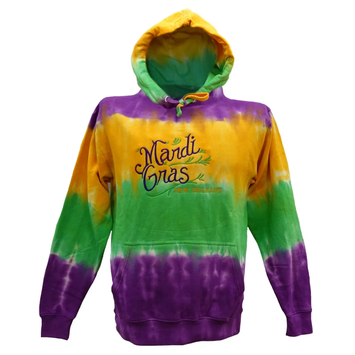 Adult Embroidered Mardi Gras Tie Dyed Mardi Gras Hoodie w/Draw String