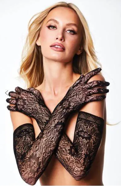 Allover Lace Opera Gloves – Elegant Full-Length Lace Gloves – Black O/S