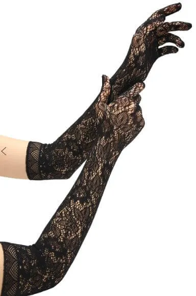 Allover Lace Opera Gloves – Elegant Full-Length Lace Gloves – Black O/S