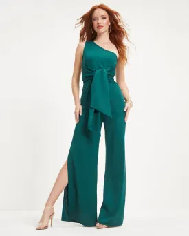 Always On The List One Shoulder Front Tie Slit Jumpsuit