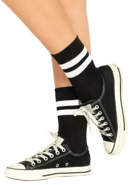 ATHLETIC STRIPED ANKLE SOCKS BLK/WHT