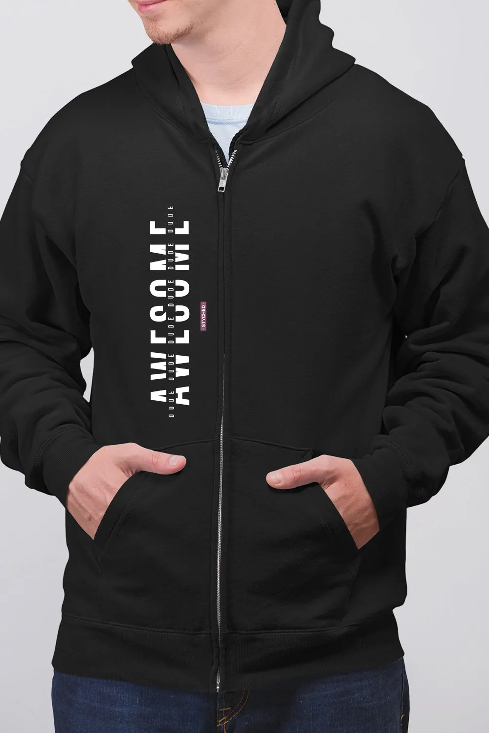 Awesome Dude - Full Zip Premium Hoodies Black No Threads