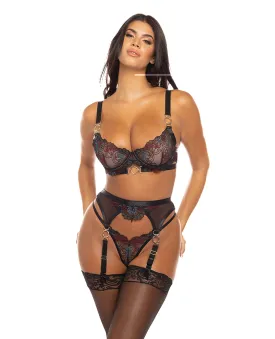 Azalea 3 Piece Bra Set Black Small