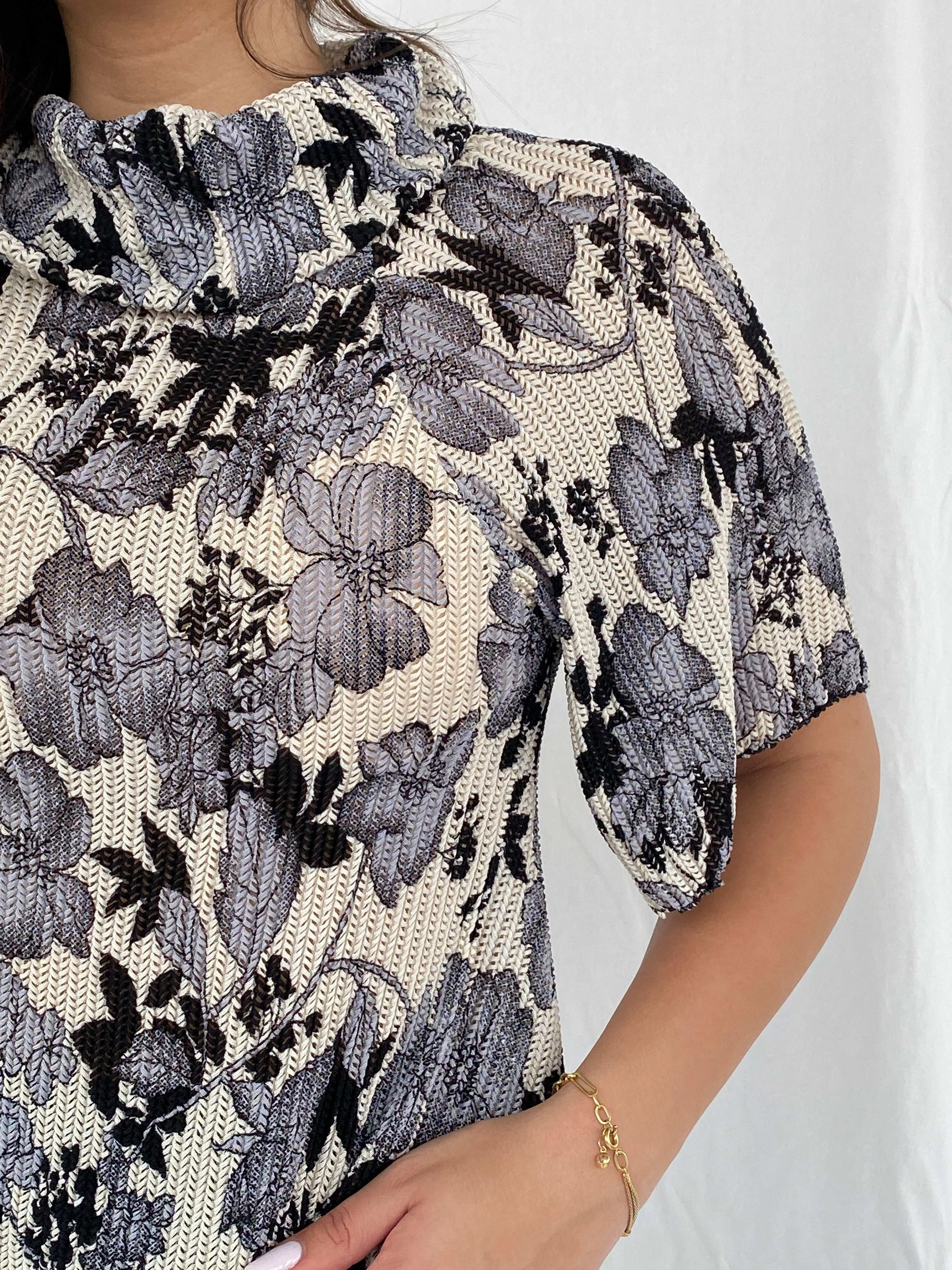 Beautiful Vintage Gray Floral Mesh Top with Open Back