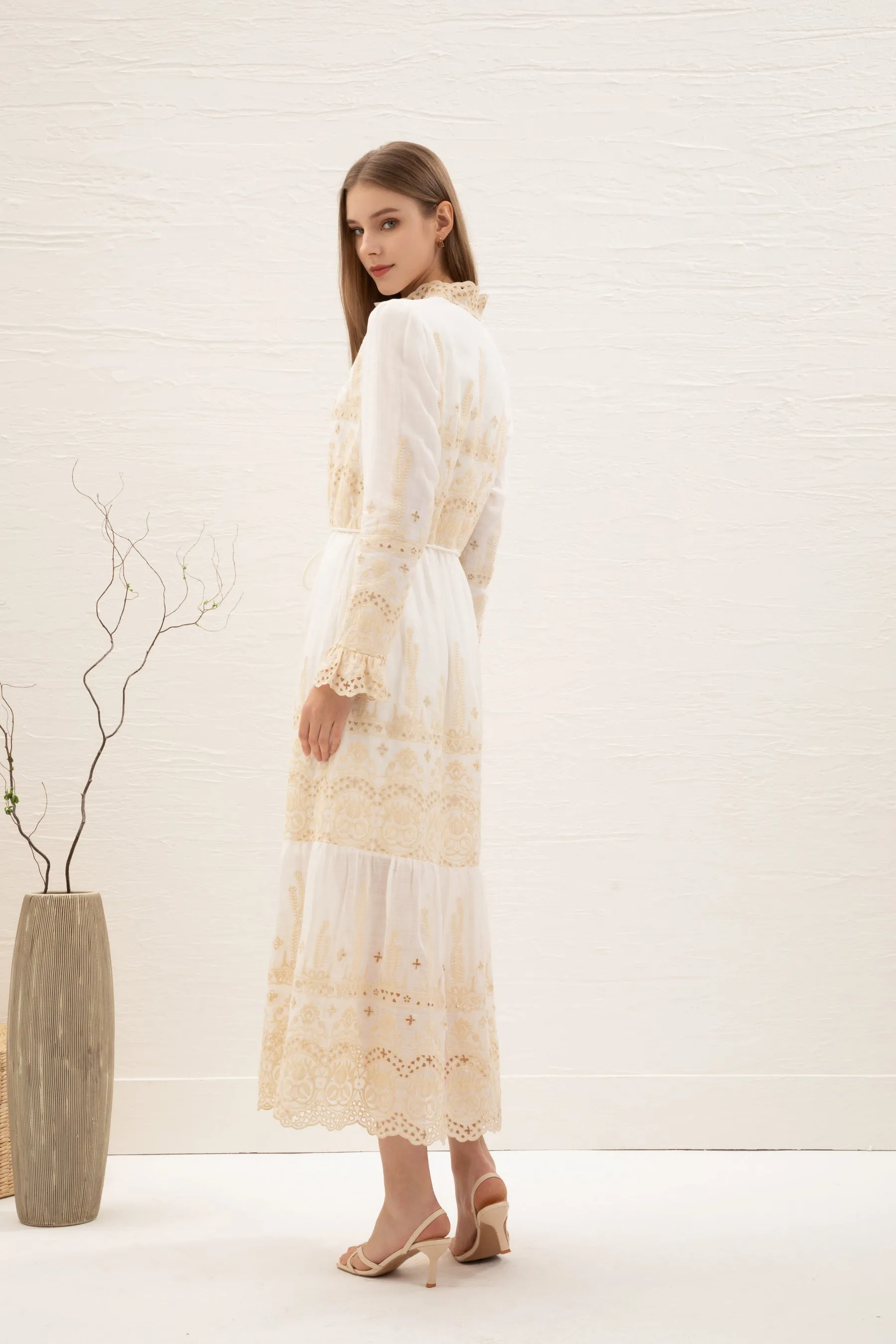 Belinda Embroidered Dress - White - GDS