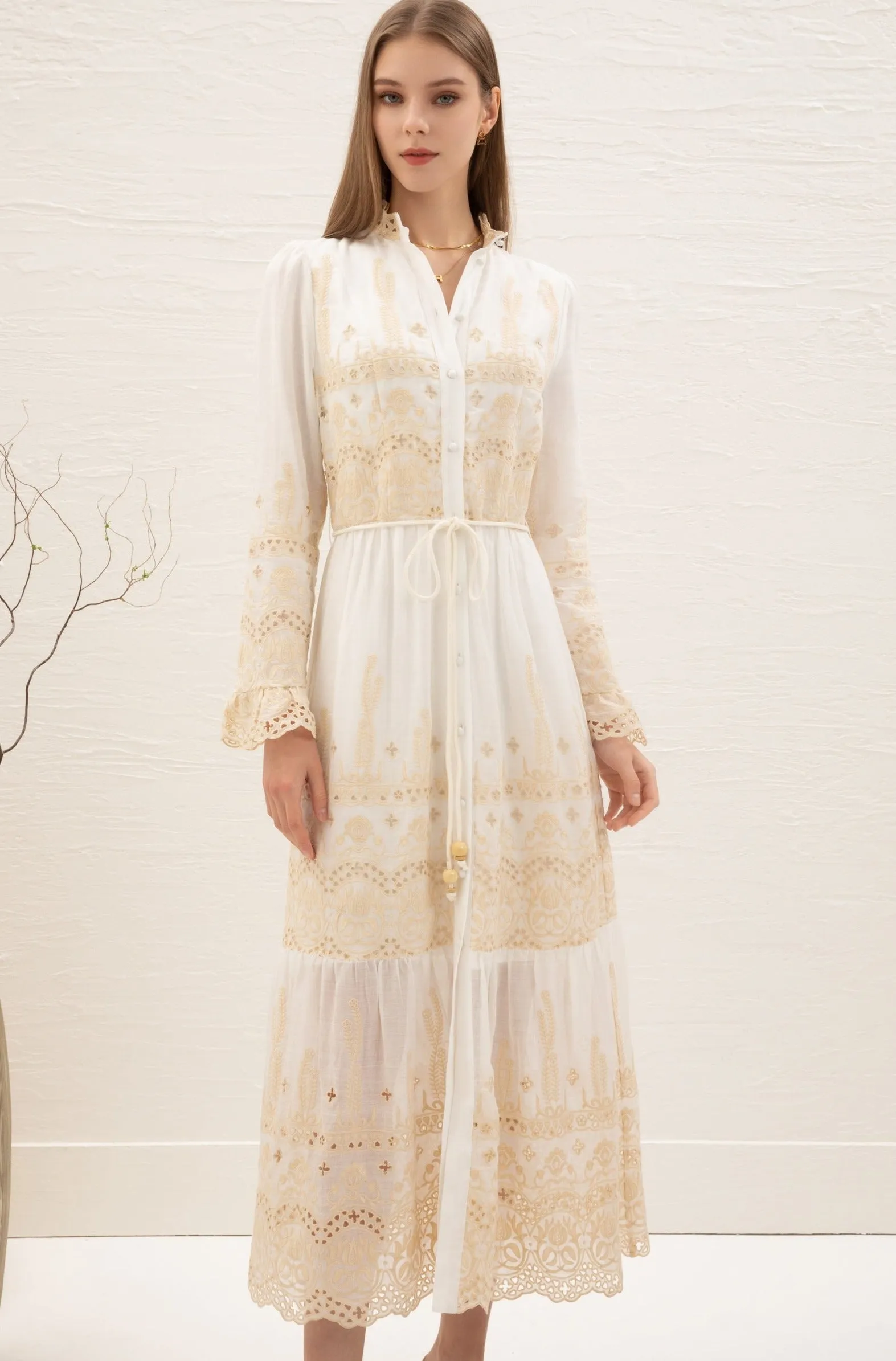 Belinda Embroidered Dress - White - GDS