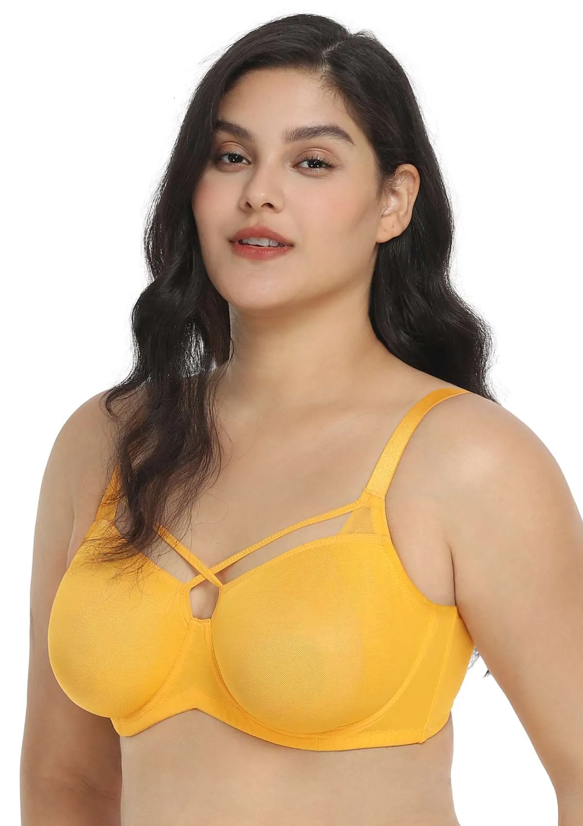 Billie Cross Front Strap Smooth Sheer Mesh Underwire Bra