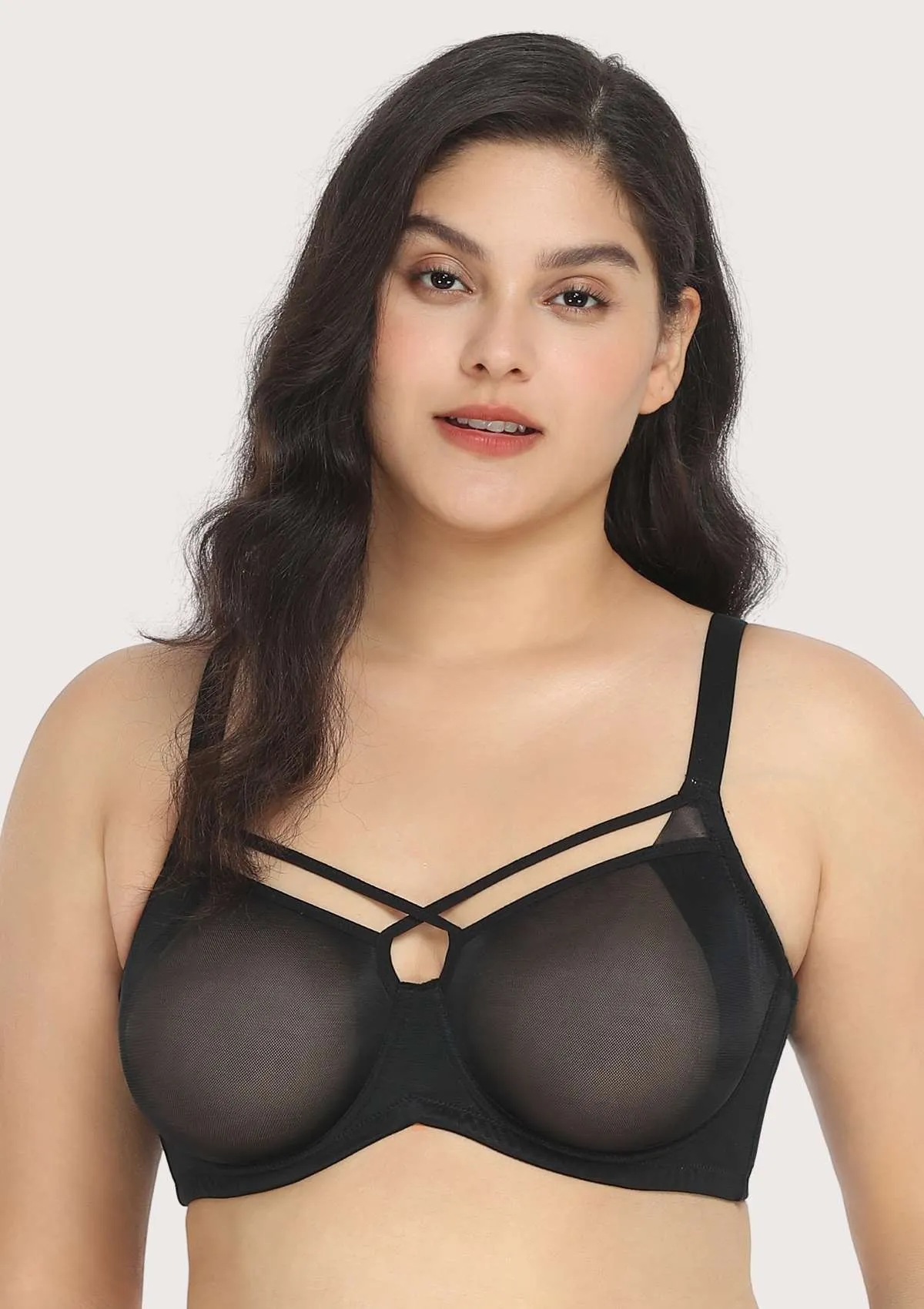 Billie Cross Front Strap Smooth Sheer Mesh Underwire Bra