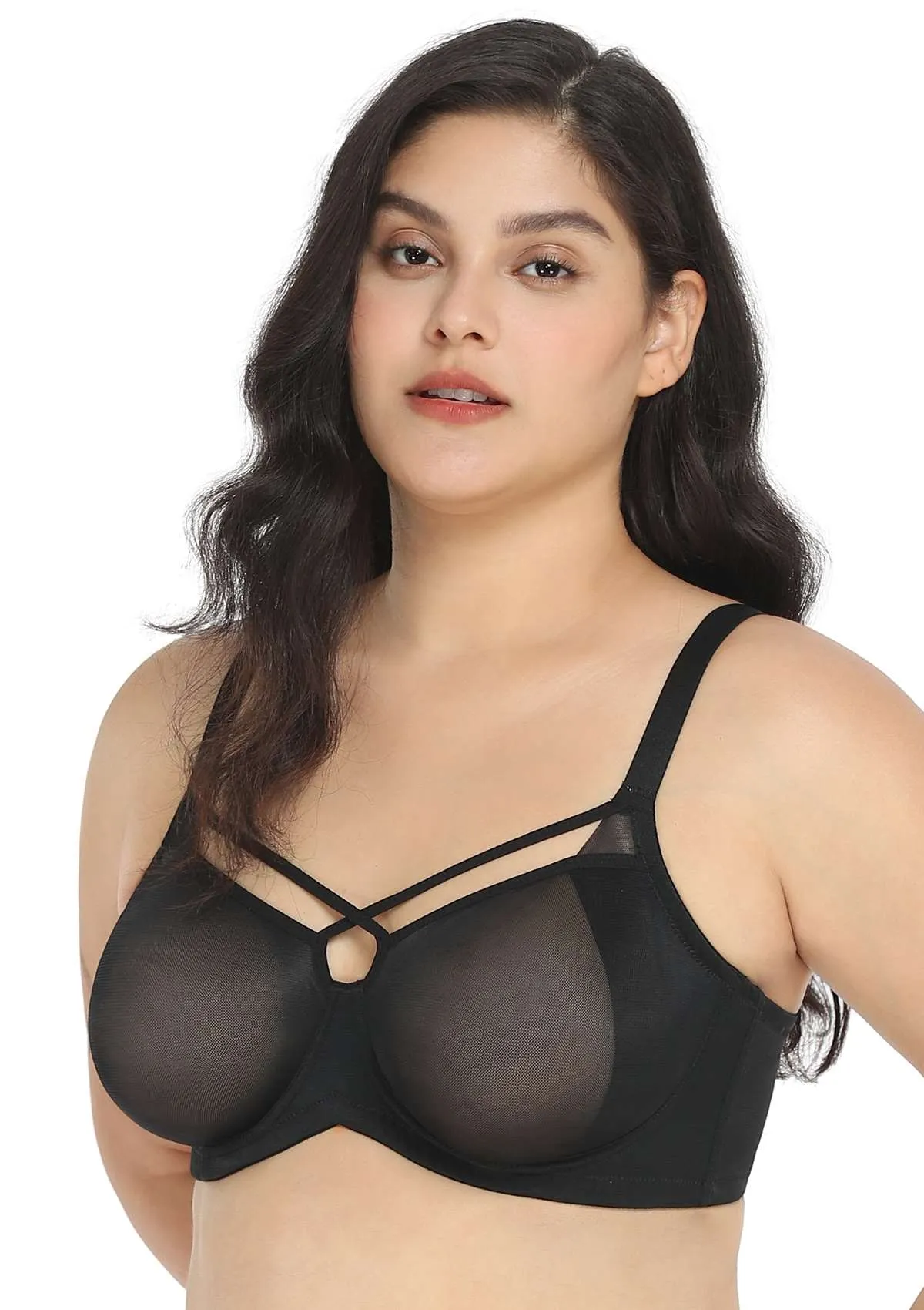 Billie Cross Front Strap Smooth Sheer Mesh Underwire Bra