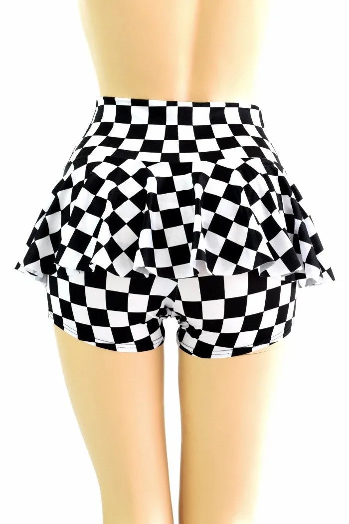 Black & White Checkered Ruffle Rump Shorts