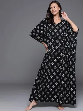 Black Printed Cotton Nightdress