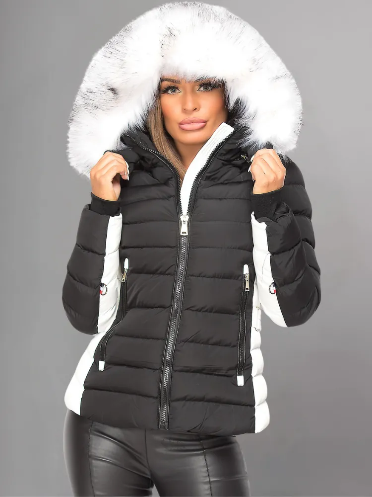 Black Puffer Jacket With Faux fur Hood