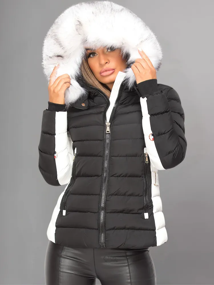 Black Puffer Jacket With Faux fur Hood