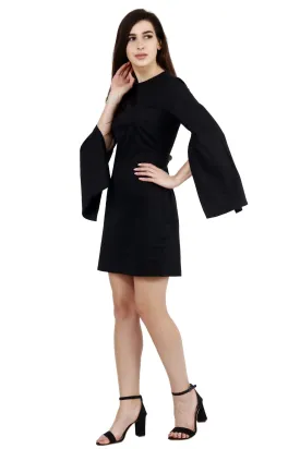 Black Solid Dress with Slit Sleeves