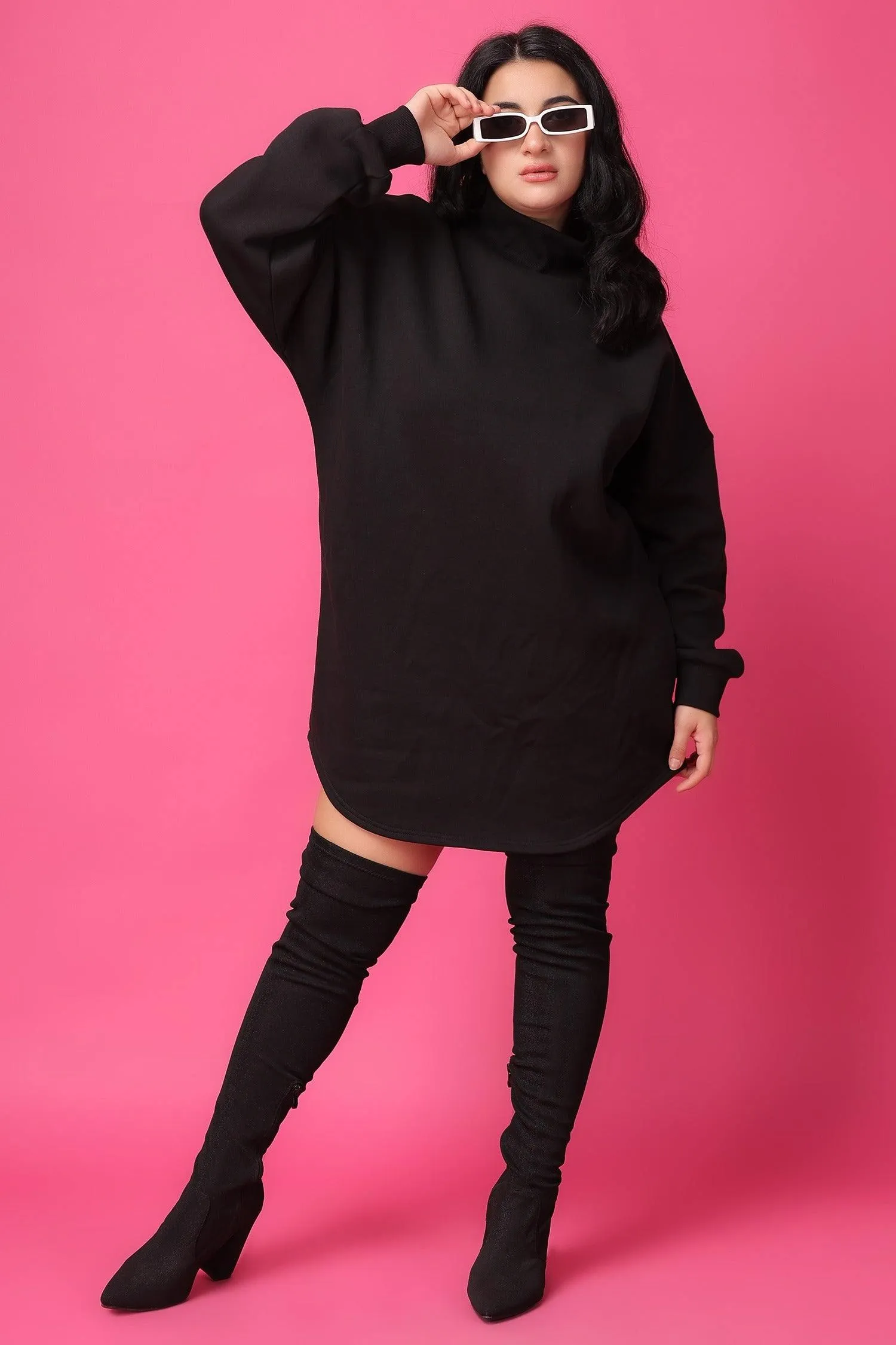 Black Solid Dress with Turtle Neck