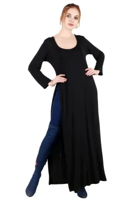 Black Solid Long Side Slit Tunic