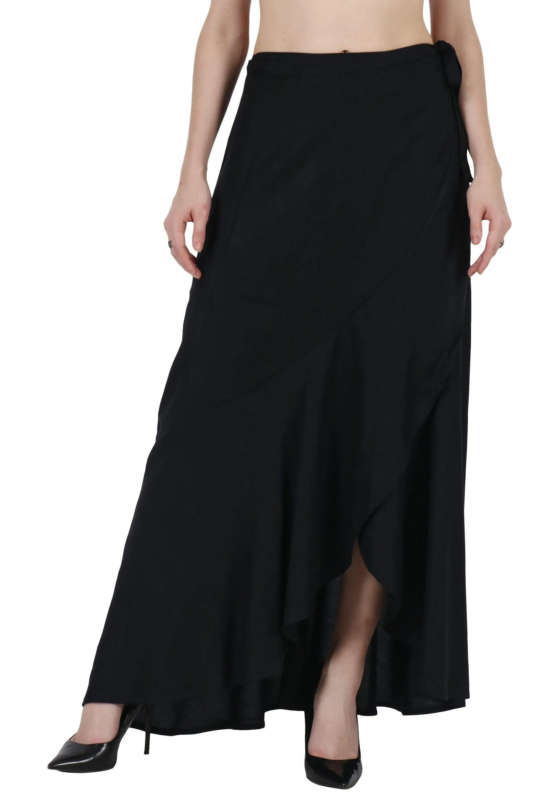 Black Solid Wrap Around Asymmetric Skirt