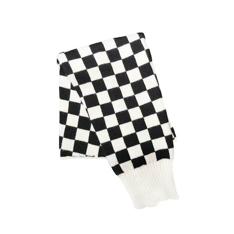 Black White Plaid Flared Leg Warmers