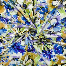 Blue Bright Gardens Viscose Jersey Fabric