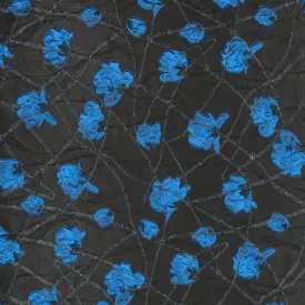 Blue Florals on a Black Background Texured Brocade Fabric