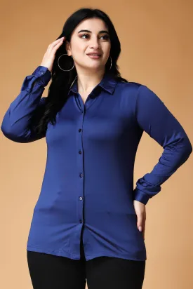 Blue Solid Satin Shirt