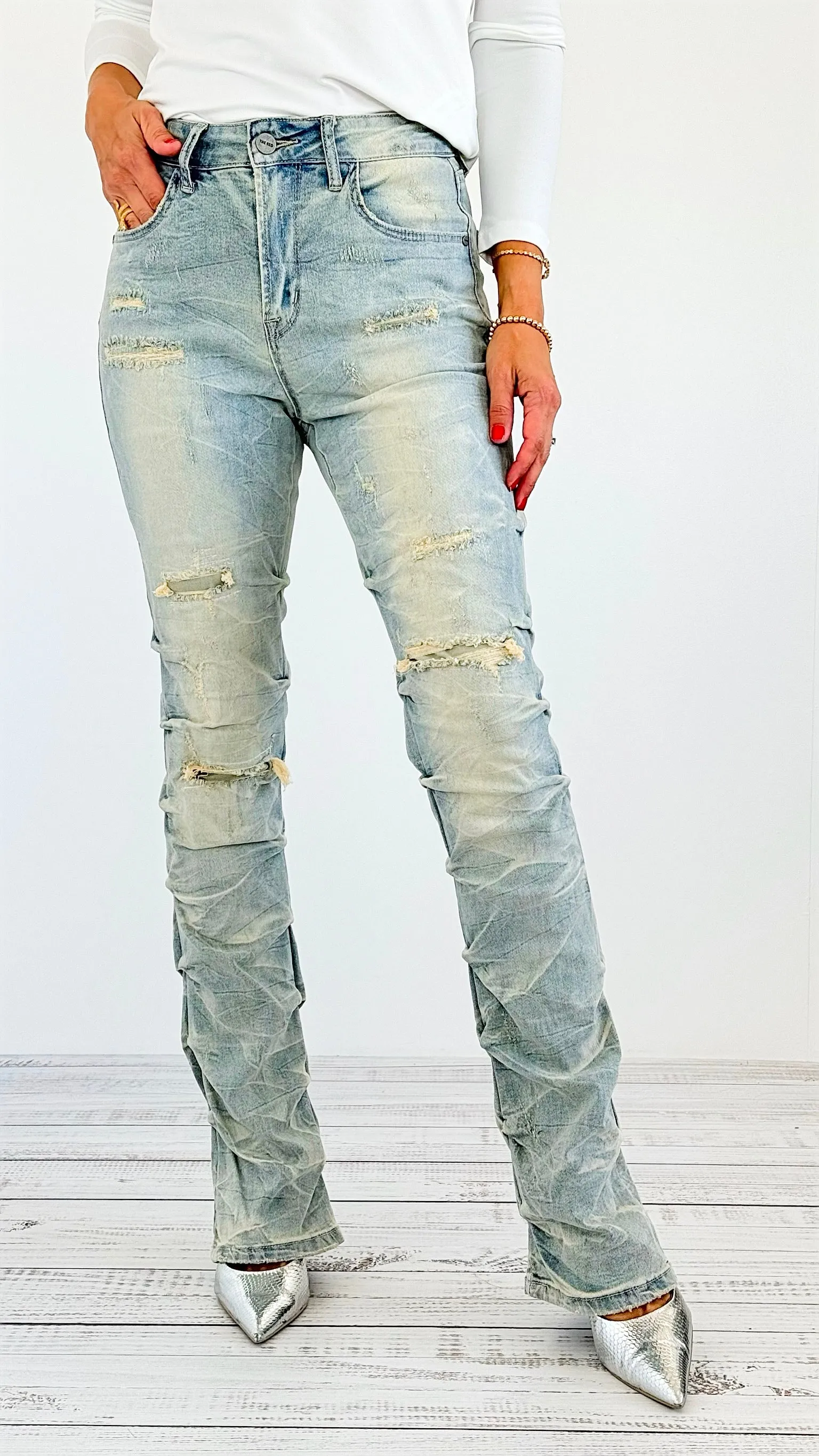 Bold in Blue Distressed Jeans