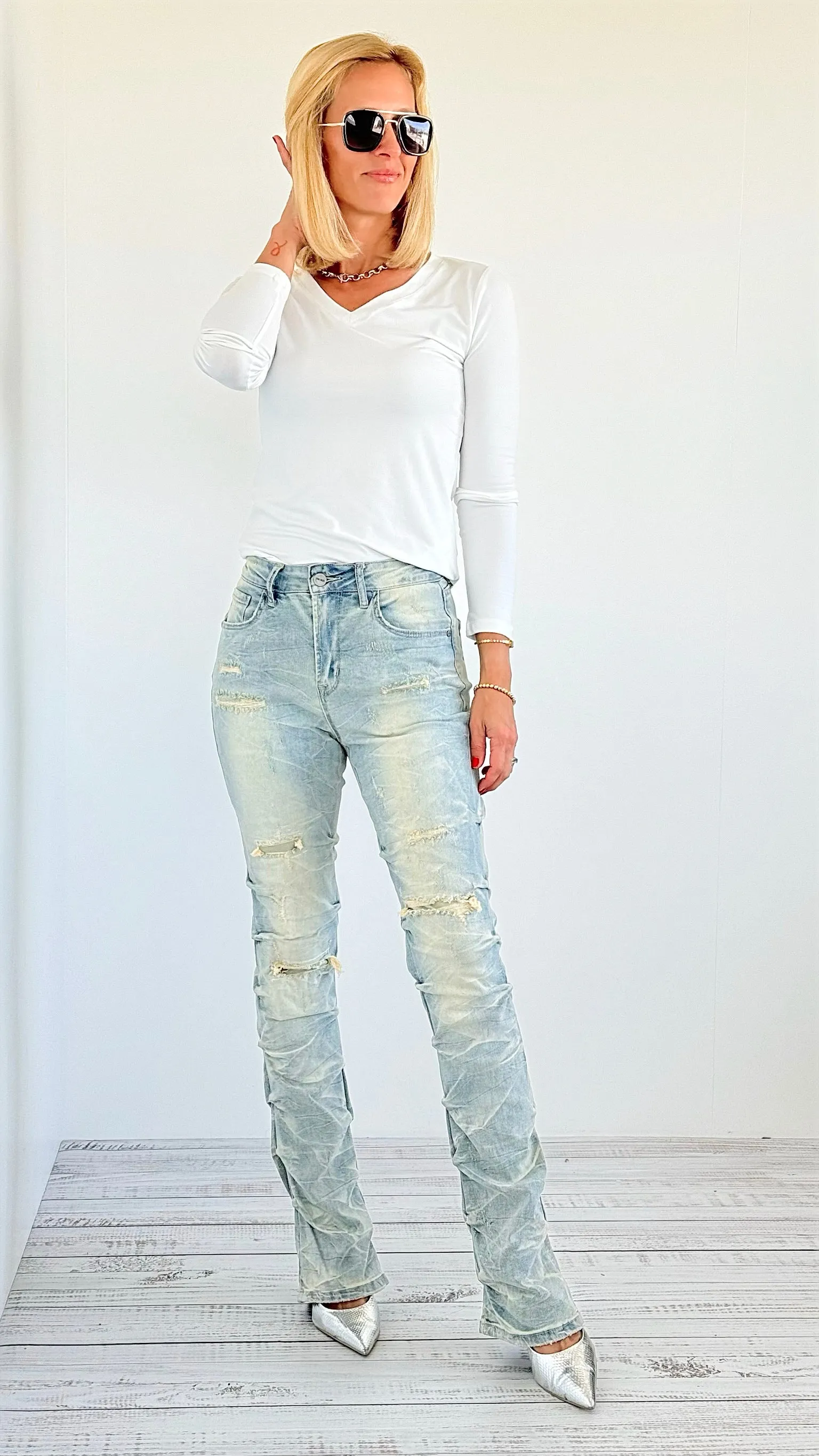 Bold in Blue Distressed Jeans