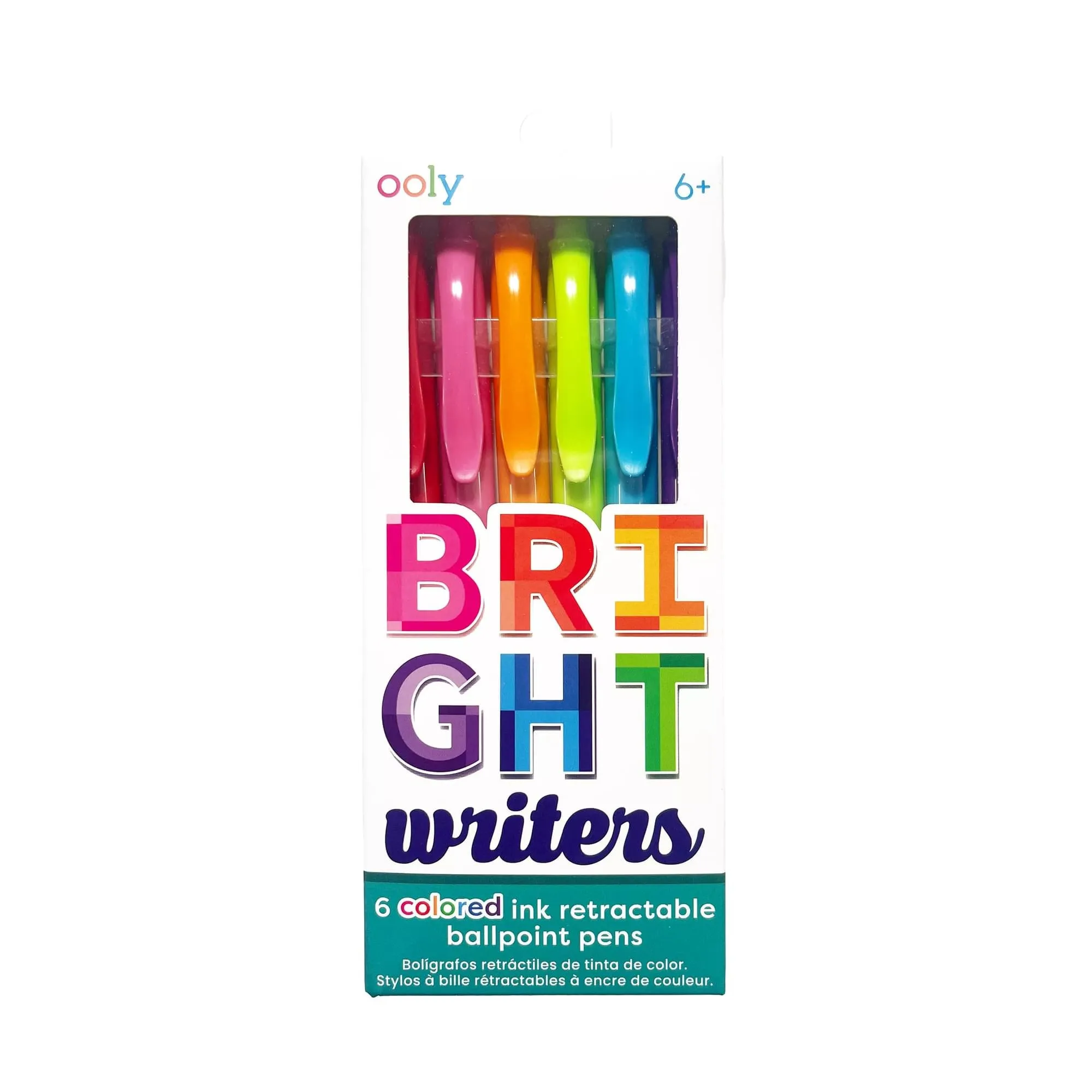 Bright Writers Colored Ink Retractable Ballpoint Pens - Set of 6