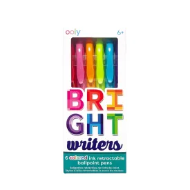 Bright Writers Colored Ink Retractable Ballpoint Pens - Set of 6