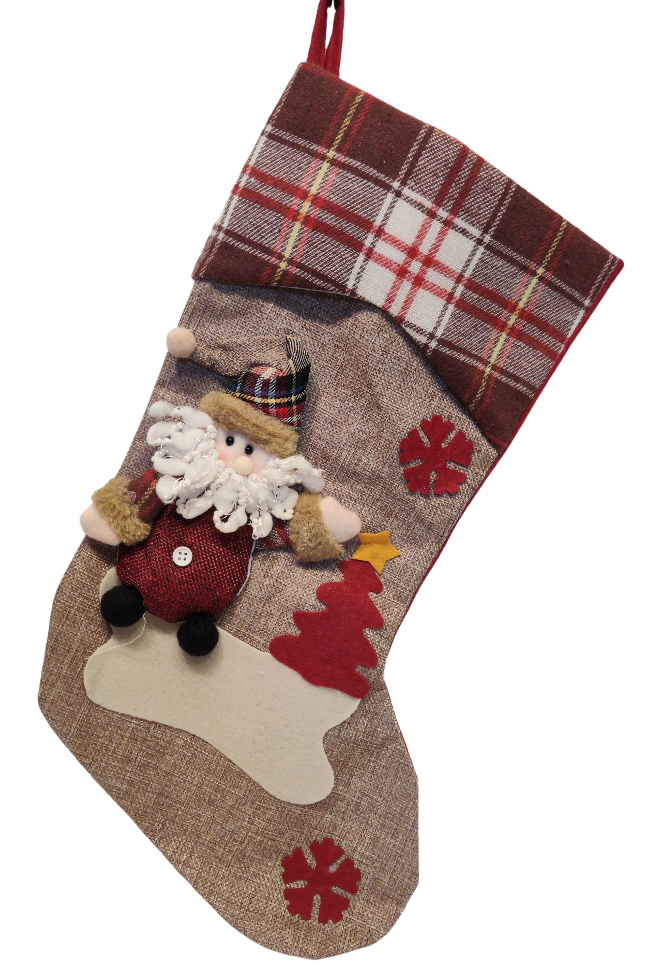 Burlap Christmas Stocking with Snowman, Santa or Reindeer Applique